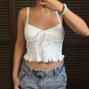 White Lace Trimmed Women's Top